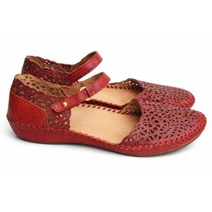 Pikolinos EU 38 US 7.5 to 8 Red Leather Puerto Vallarta Mary Jane Sandals Beachy